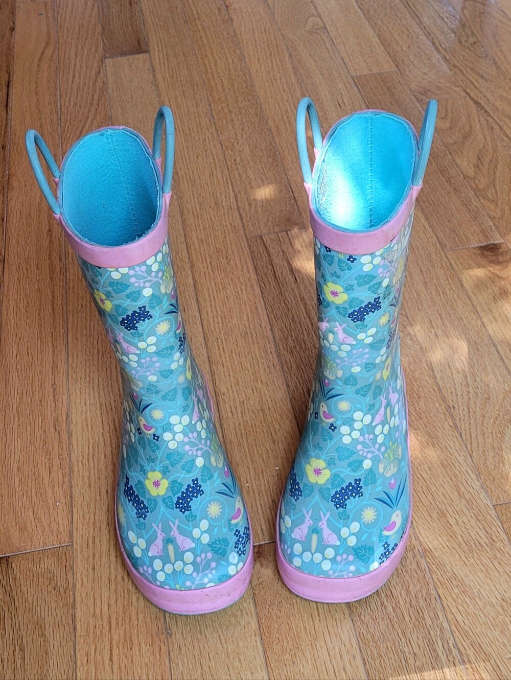Girls' Floral Teal & Pink Landchief Rain Boots SIZE 1